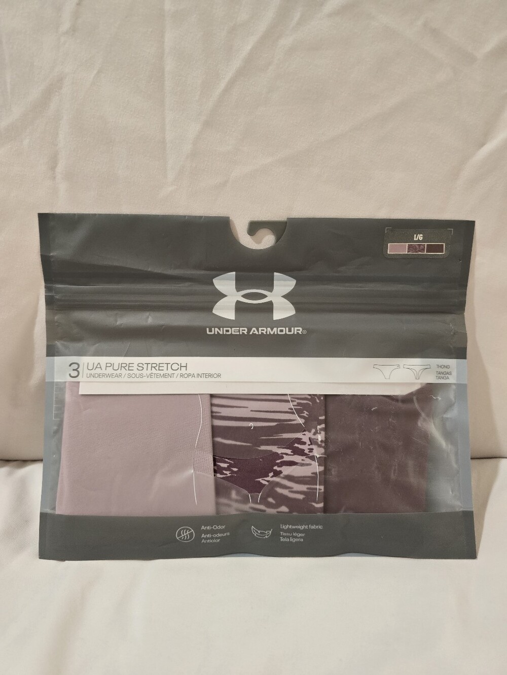 NWT Under Armour Women's 3 Pack Pure Stretch Seamless Thong Underwear Large